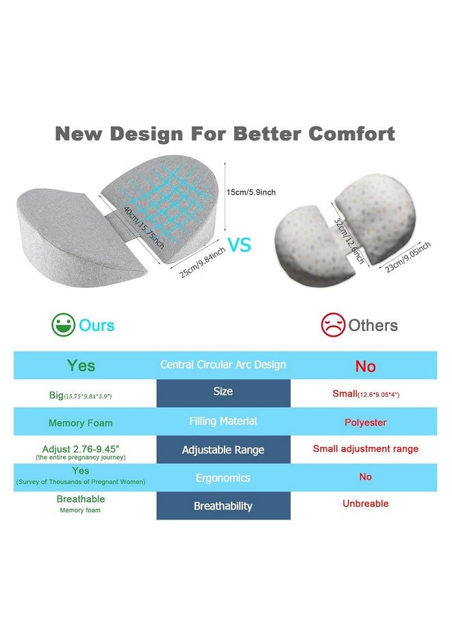 WEIKA Pregnancy Wedge Pillow for Sleeping, Upgraded Memory Foam Maternity Pillow for Pregnant Women, Pregnancy Body Pillow with Cooling Removable, Washable Cover, Support for Belly,Back, Legs (Grey) - Image 2