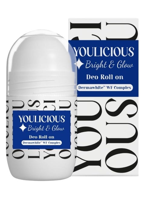 Youlicious Bright & Glow Deo Roll-On – 50 ML - Dermawhite complex-Lactic acid-Licorice root-Alpha arbutin- Whitens & Unifies Skin Tone - 48 hours protaction - Gentle on Skin - Soothing Formula