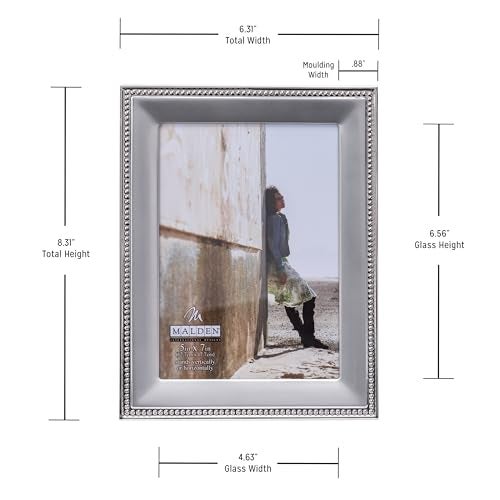 Malden International Designs 5294-57 Classic Silver Metal With Silver Beads 2-Tone Picture Frame, 5x7, Silver - Image 5