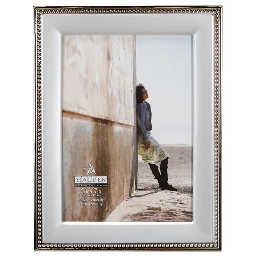Malden International Designs 5294-57 Classic Silver Metal With Silver Beads 2-Tone Picture Frame, 5x7, Silver - Image 1