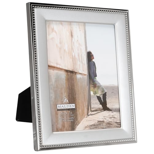 Malden International Designs 5294-57 Classic Silver Metal With Silver Beads 2-Tone Picture Frame, 5x7, Silver - Image 2