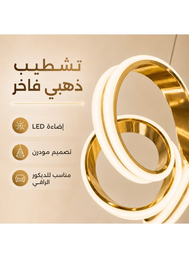 Modern LED gold chandelier with white light and remote control; sleek, luxurious design for reception, living room, and bedroom. - Image 4