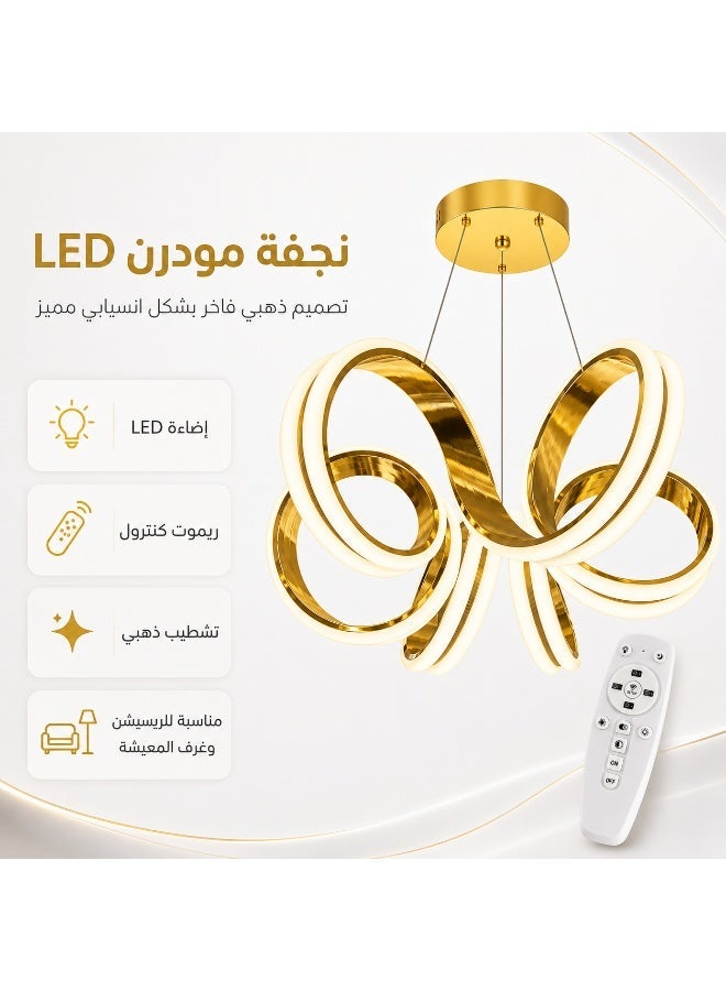 Modern LED gold chandelier with white light and remote control; sleek, luxurious design for reception, living room, and bedroom. - Image 2