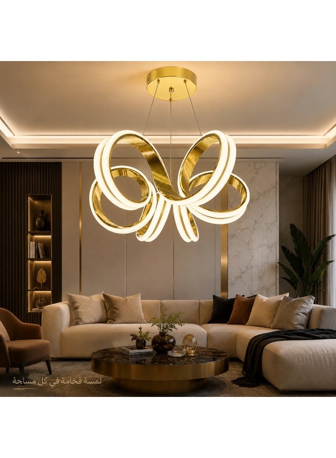 Modern LED gold chandelier with white light and remote control; sleek, luxurious design for reception, living room, and bedroom. - Image 1