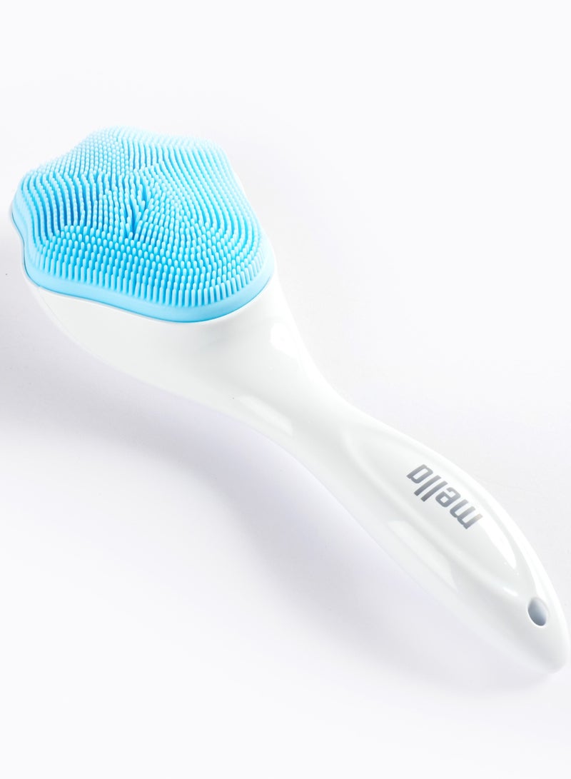 mella Silicone Facial Scrub Brush with Handle Blue for Daily Skin Care Gentle Exfoliating Face Cleansing Tool Suitable for Home and Travel Use - Image 2