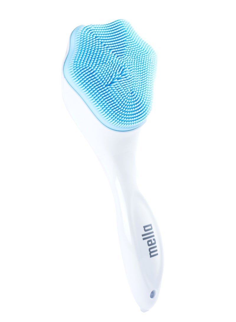 mella Silicone Facial Scrub Brush with Handle Blue for Daily Skin Care Gentle Exfoliating Face Cleansing Tool Suitable for Home and Travel Use - Image 1