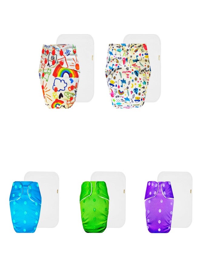 Dumbledo Premium Cloth Diaper with Cotton Insert (Pack of 5) | Snug Fit | Leakproof | Quick Dry | Everyday Diapering Essential | 3 Months - 3 Years | Unisex Baby - Image 1