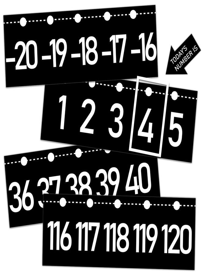 خط أعداد لجدار الفصل الدراسي (-20 إلى +120) - أبيض وأسود - لوحة إعلانات لطلاب الرياضيات - إطار لوحة إعلانات أبيض وأسود - شرائط أرقام للزينة - للمنزل والمدرسة - Image 1