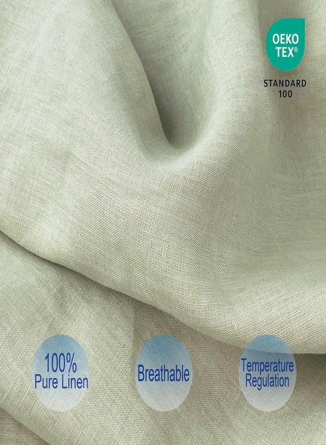 ESASILK Bean Green Ruffles Linen Pillowcase, 100% French Linen Pillow Cover, King Size 1 Piece Farmhouse Shabby Chic Pillow Case, 20''x36'' Pillowcase with Decorative Ruffle Envelope Closure - Image 2