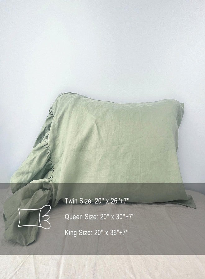 ESASILK Bean Green Ruffles Linen Pillowcase, 100% French Linen Pillow Cover, King Size 1 Piece Farmhouse Shabby Chic Pillow Case, 20''x36'' Pillowcase with Decorative Ruffle Envelope Closure - Image 5