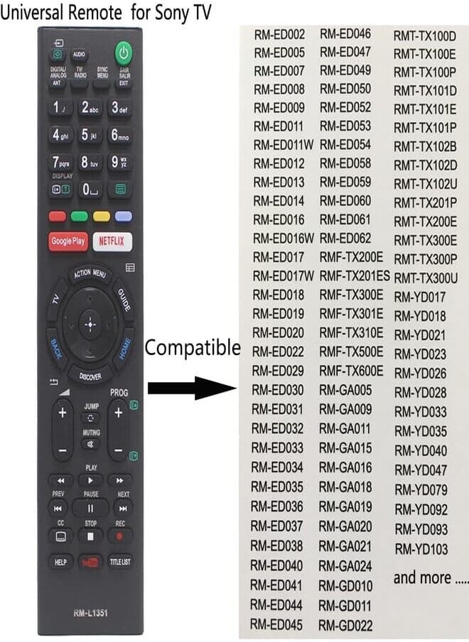 Generic - Replacement Remote Control Compatible with RMF-TX310U for Sony TV KD75X780F, KD-75X780F, XBR-43X800G, XBR43X800G, XBR-49X800G, XBR49X800G, XBR49X850F, XBR-49X850F, XBR49X900F, XBR-49X900F - Image 1