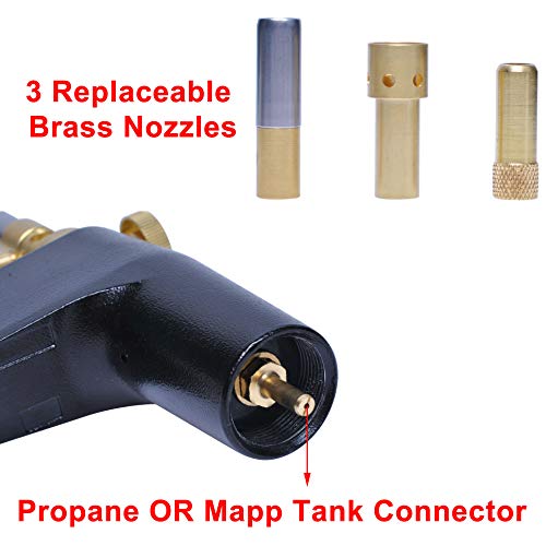Wadoy Propane Torch Head Kit with 3 Nozzles, High Intensity Trigger-Start Soldering Torch Compatible with Bernzomaticc MAPP Propane for Soldering, Brazing, Welding, Map Gas Torch Head TS8000 - Image 3