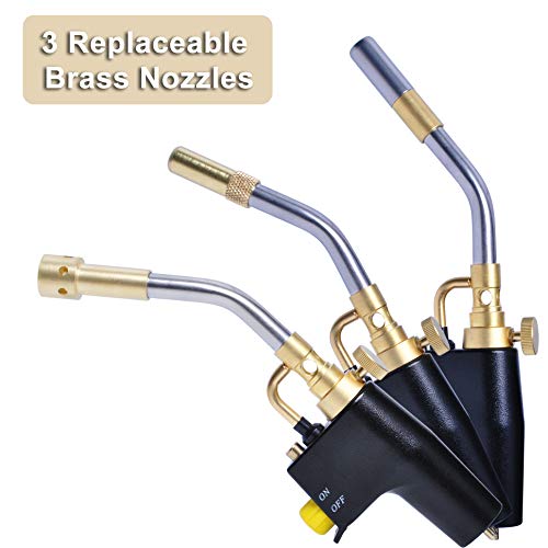 Wadoy Propane Torch Head Kit with 3 Nozzles, High Intensity Trigger-Start Soldering Torch Compatible with Bernzomaticc MAPP Propane for Soldering, Brazing, Welding, Map Gas Torch Head TS8000 - Image 2