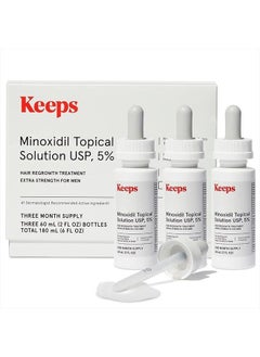 Keeps Extra Strength Minoxidil for Men Topical Hair Growth Serum, 5% Solution Hair Loss Treatment - 3 Month Supply (3 x 2oz Bottles with Dropper) - Slows Hair Loss & Promotes Thicker Hair Regrowth  - Image 1