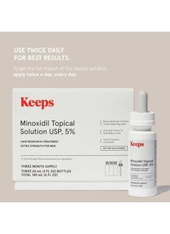 Keeps Extra Strength Minoxidil for Men Topical Hair Growth Serum, 5% Solution Hair Loss Treatment - 3 Month Supply (3 x 2oz Bottles with Dropper) - Slows Hair Loss & Promotes Thicker Hair Regrowth  - Image 2