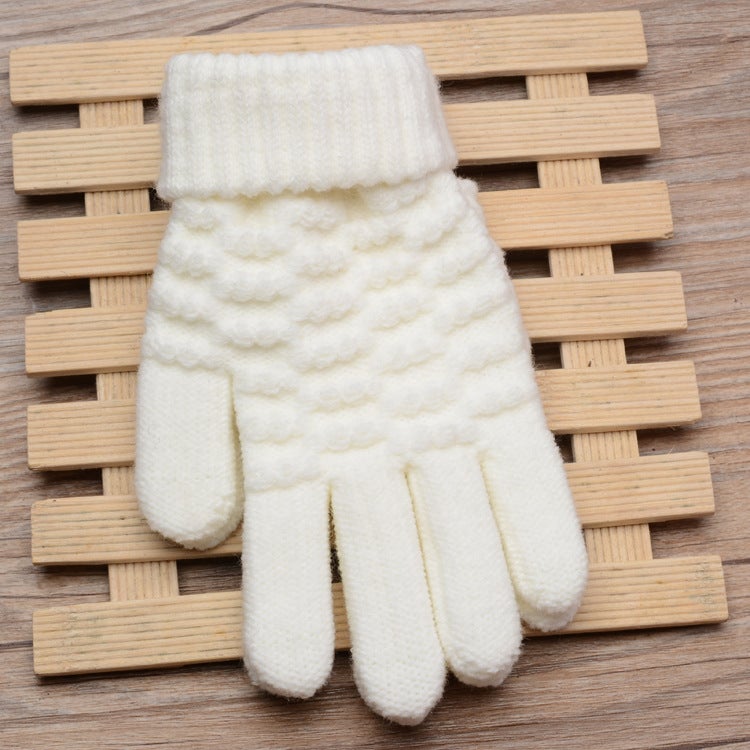 Winter Kids Warm Five-Finger Fleece Gloves White  - Image 4
