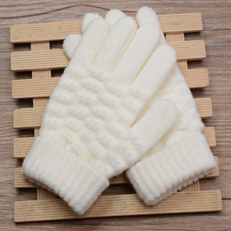 Winter Kids Warm Five-Finger Fleece Gloves White  - Image 1