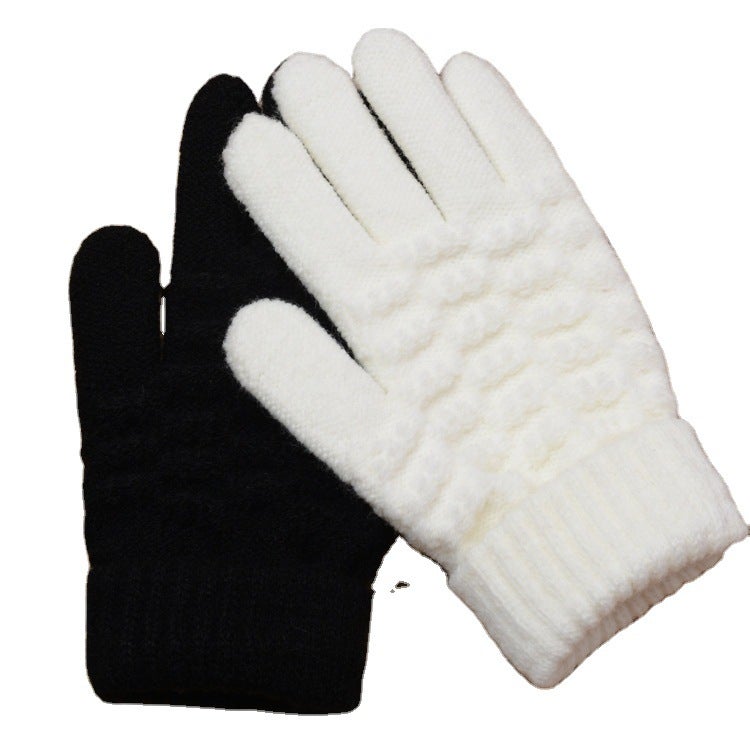 Winter Kids Warm Five-Finger Fleece Gloves White  - Image 3