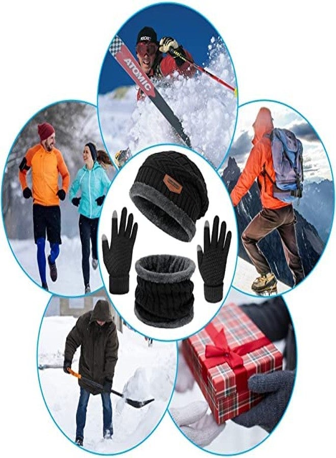 Missby® Winter Hat Scarf Gloves for Men Women - Fleece Lined Slouchy Beanie Snow Knit Skull Cap Circle Scarves Touch Screen Gloves (Black(NeckSet+Gloves)) - Image 5