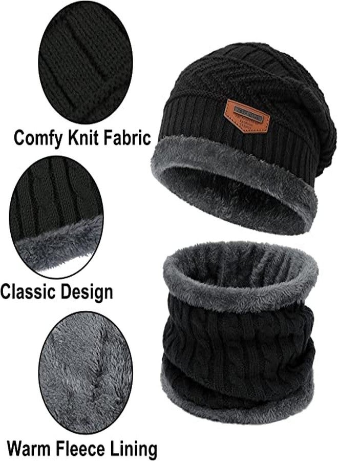 Missby® Winter Hat Scarf Gloves for Men Women - Fleece Lined Slouchy Beanie Snow Knit Skull Cap Circle Scarves Touch Screen Gloves (Black(NeckSet+Gloves)) - Image 3