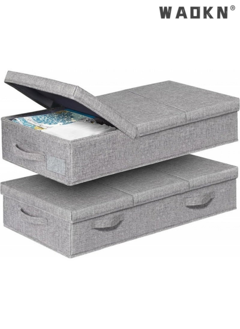 WAOKN 2 PCS Large Closet Clothes Storage Containers with Lids, Foldable Clothes Storage Bins with Reinforced Handle for Bedroom Organization, Wardrobe Organizers for Blanket, Shoe, Pillow（Grey）  - Image 1