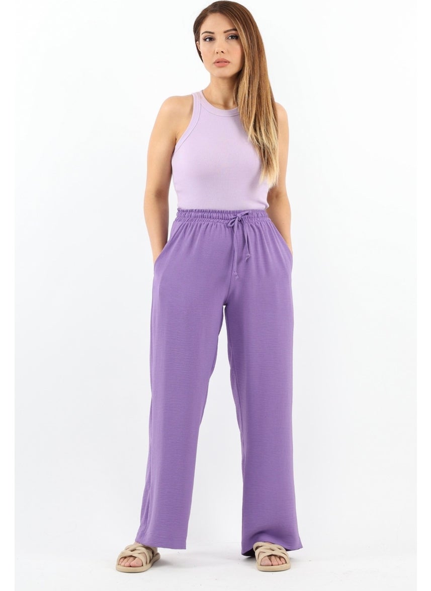 Ritnice - Women's Relaxed Purple Waist Elastic Straight Cut Pocket Ayrobin Trousers - Image 1