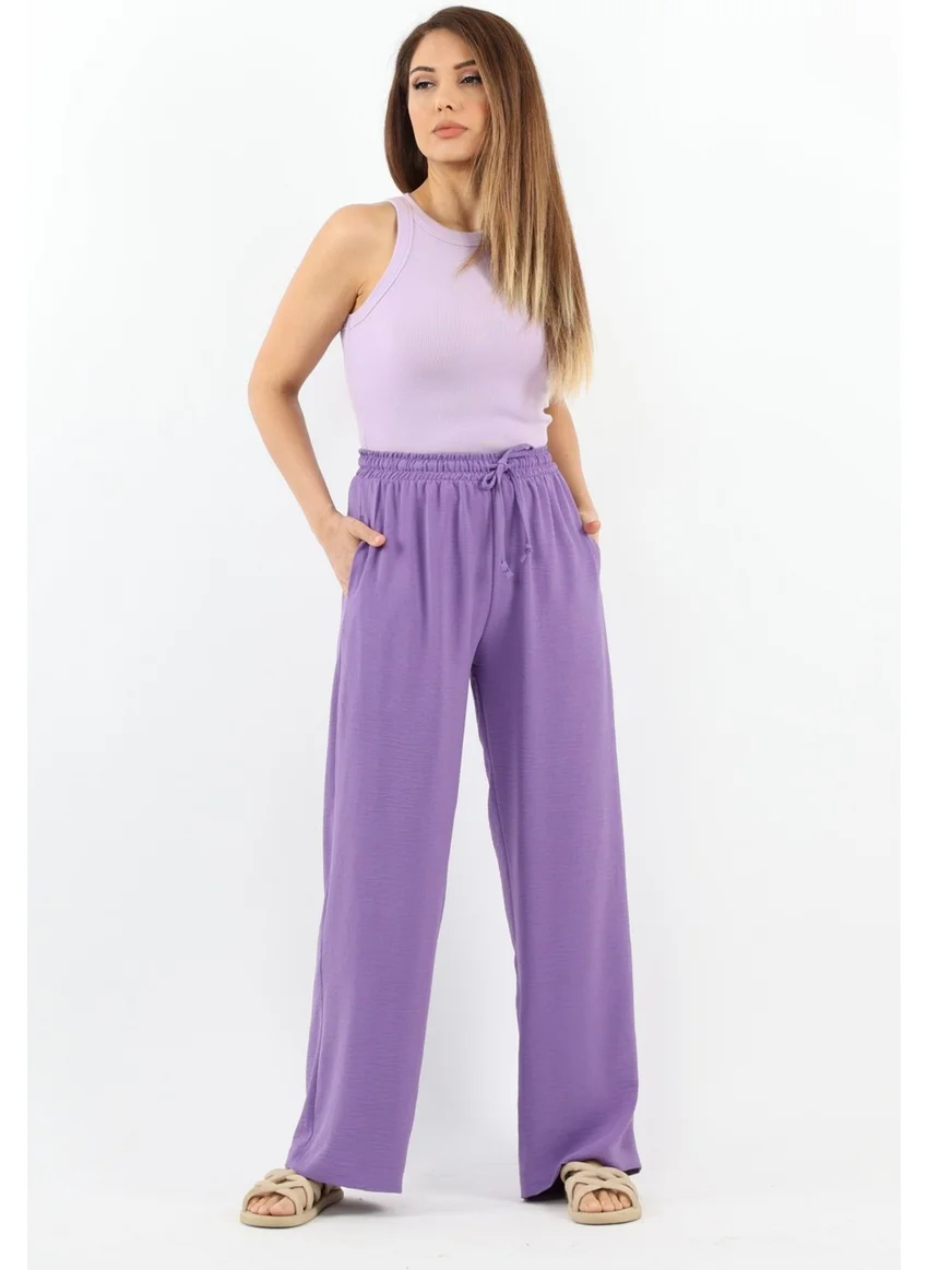 Ritnice Women's Relaxed Purple Waist Elastic Straight Cut Pocket Ayrobin Trousers