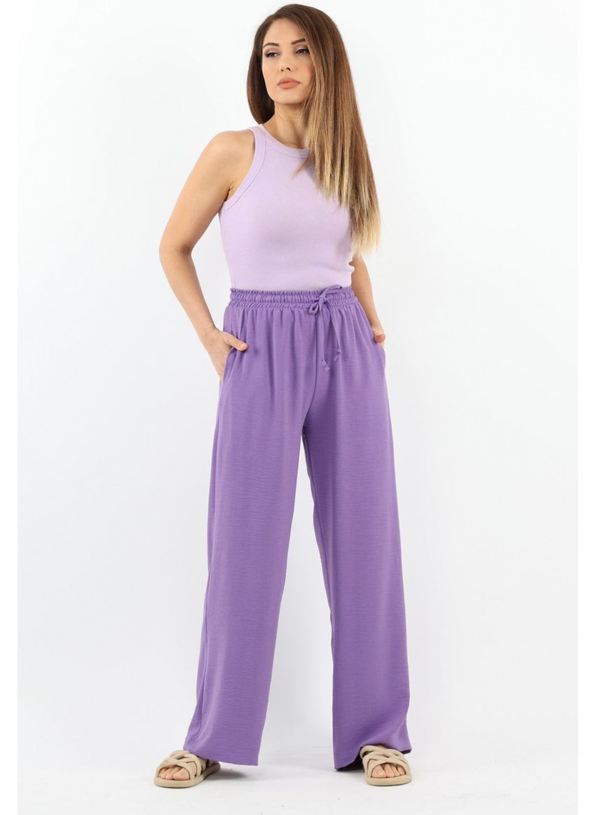Ritnice - Women's Relaxed Purple Waist Elastic Straight Cut Pocket Ayrobin Trousers - Image 1