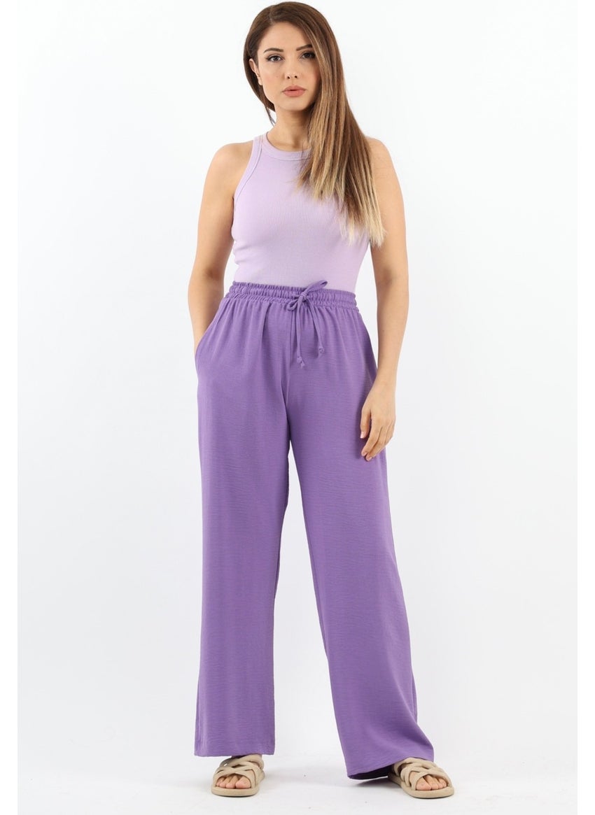 Ritnice - Women's Relaxed Purple Waist Elastic Straight Cut Pocket Ayrobin Trousers - Image 1