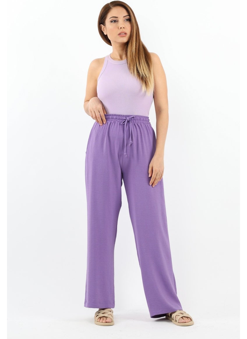 Ritnice - Women's Relaxed Purple Waist Elastic Straight Cut Pocket Ayrobin Trousers - Image 1