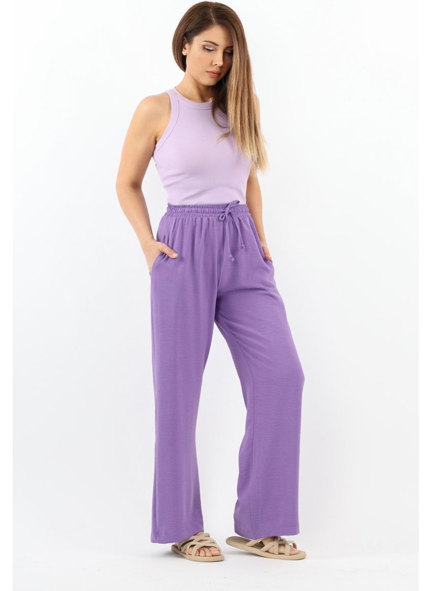 Ritnice - Women's Relaxed Purple Waist Elastic Straight Cut Pocket Ayrobin Trousers - Image 1