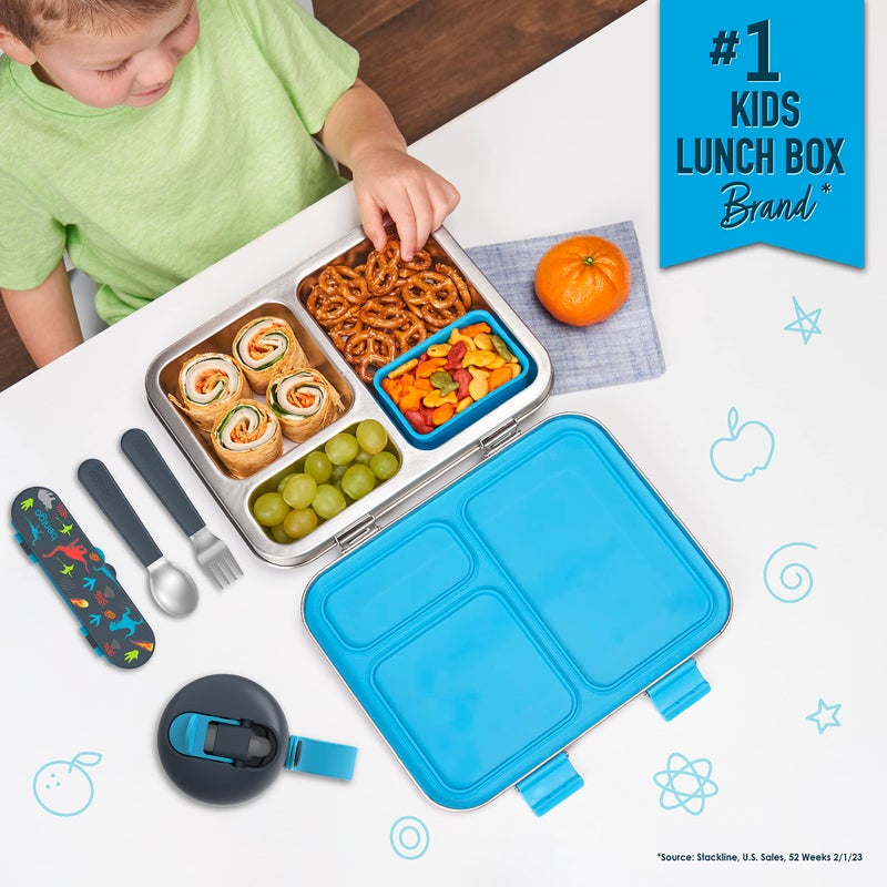 Bentgo Kids Stainless Steel Prints Leak-Resistant Lunch Box - 3-Compartment Bento Style Lunch Box with Bonus Container - Eco-Friendly, Dishwasher Safe, BPA-Free, Ages 3+ (Dinosaur) - Image 2
