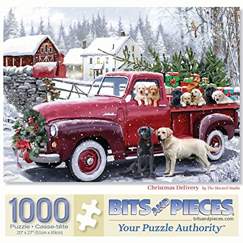 Bits and Pieces 1000 Piece Puzzles for Adults Large 20 x 27 Jigsaw Puzzles 1000 Pieces Red Truck Presents Dogs Random Die Cut No 2 Pieces Alike Christmas Delivery - Image 1