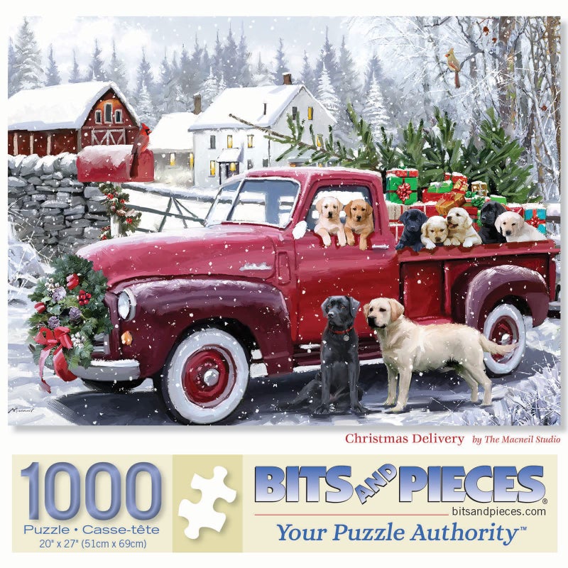 Bits and Pieces 1000 Piece Puzzles for Adults Large 20 x 27 Jigsaw Puzzles 1000 Pieces Red Truck Presents Dogs Random Die Cut No 2 Pieces Alike Christmas Delivery - Image 3