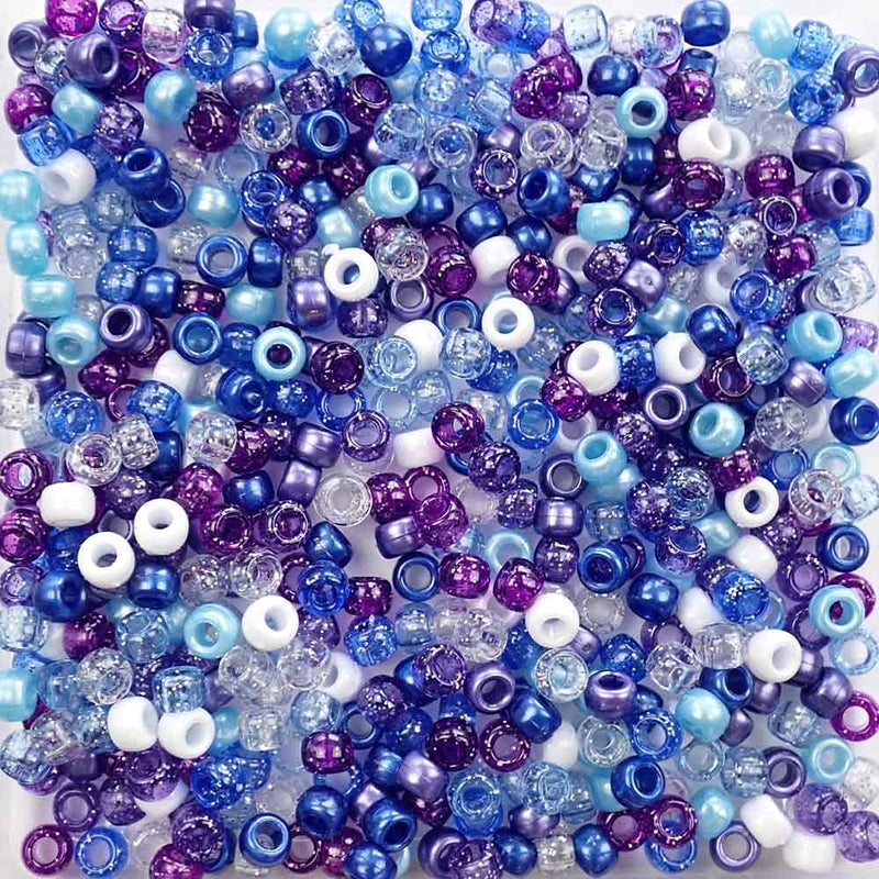 Celestial Sky Mix Plastic Pony Beads Made in The USA 6 x 9mm 500 Beads Blue Purple Bulk Large Hole Beads for Jewelry Making Banners Concert Festival Bracelets Necklaces Art Fashion