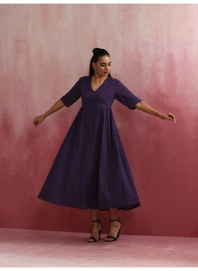 ترو برونز trueBrowns Purple Cotton Dobby Dress