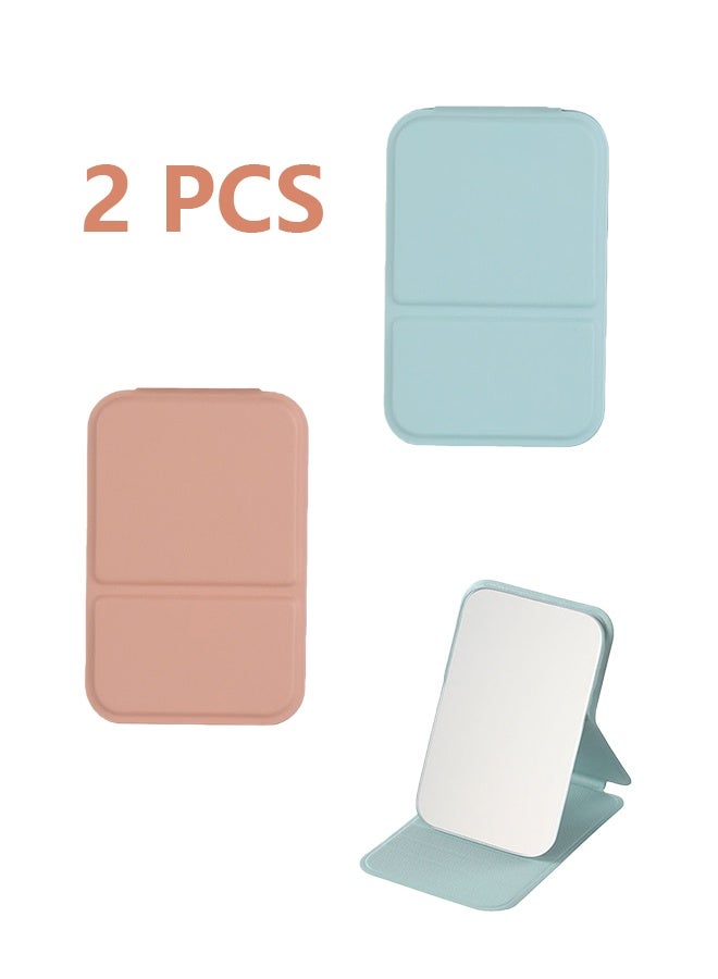 2 قطعة مرآة يدوية، مرايا جيب رفيعة للغاية، مرآة مكياج محمولة للسفر، مرايا سفر مدمجة قابلة للطي، محمولة للجيب والمحفظة للتخييم والمنزل والمكتب، جيدة للهدايا - Image 1