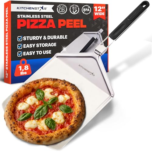 kitchen-star KitchenStar Stainless Steel Pizza Peel 12 inch with 10 inch Folding Handle Medium Spatula Paddle for Effortless Pizza Transfer Easy Storrage Outdoor Pizza Oven Accessories - Image 1