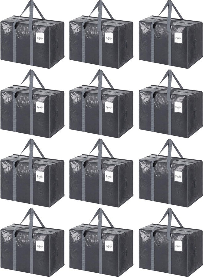 FYGRIP 12 Pack Extra Heavy Duty Large Moving Bags with Strong Zipper & Comfortable Handles, Sturdy & Durable Clothes Storage Bags Totes Bins, Packing Moving Boxes for College Supplies, Gray - Image 1