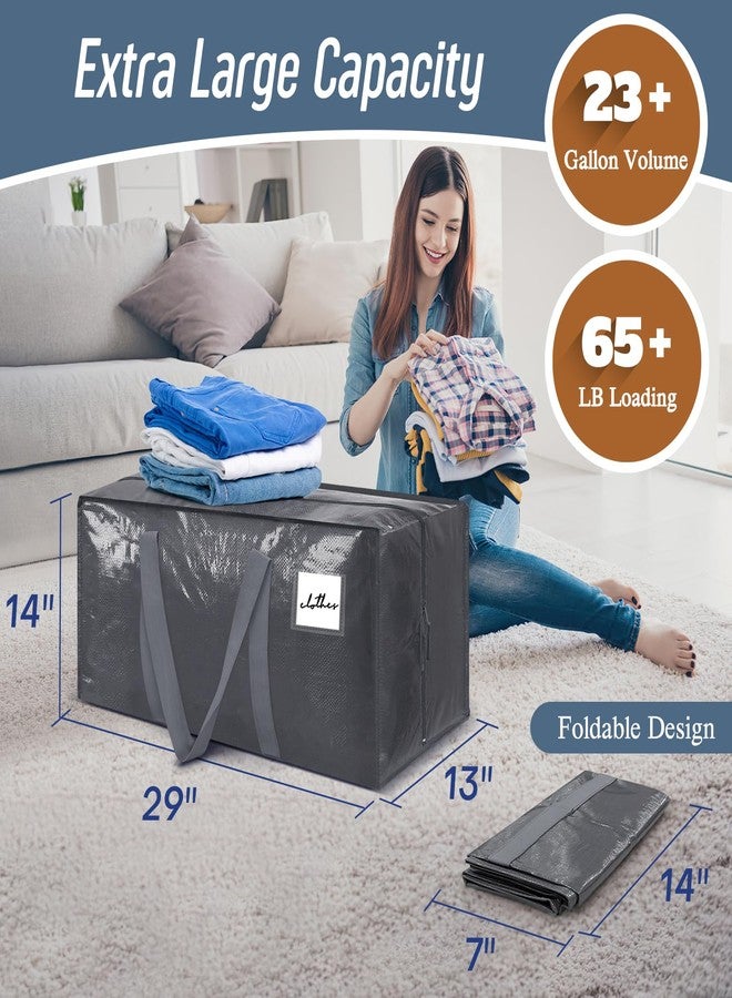FYGRIP 12 Pack Extra Heavy Duty Large Moving Bags with Strong Zipper & Comfortable Handles, Sturdy & Durable Clothes Storage Bags Totes Bins, Packing Moving Boxes for College Supplies, Gray - Image 3