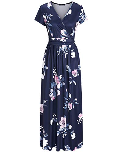 OUGES Women's V-Neck Pattern Pocket Maxi Long Dress(Floral-C,L) - Image 3