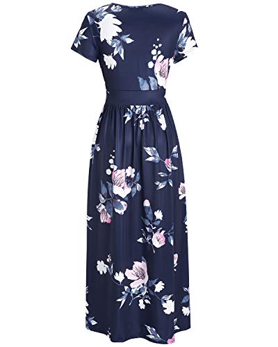 OUGES Women's V-Neck Pattern Pocket Maxi Long Dress(Floral-C,L) - Image 4