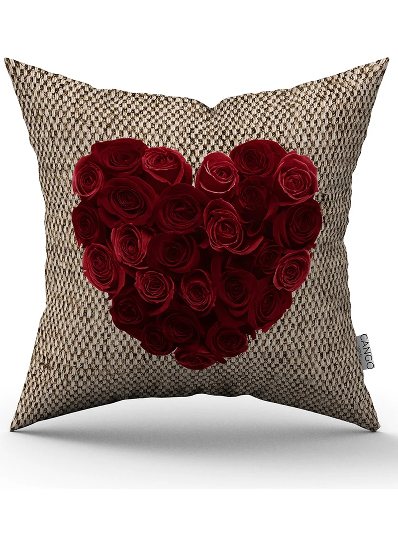 Cango Home Red Brown Heart Patterned Digital Printed Throw Pillow Cover CGH1009