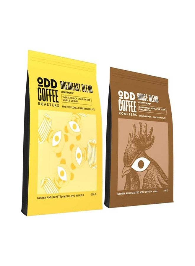 ODD COFFEE ROASTERS محمصة أود كوفي، قهوة مختصة، ٢٥٠ لكل عبوة (عبوتان) | مزيج الإفطار - تحميص خفيف - بنكهة الفواكه | مزيجنا الخاص - تحميص متوسط - مذاق مميز | مسحوق قهوة للتقطير، حبوب قهوة عالية الجودة - Image 1