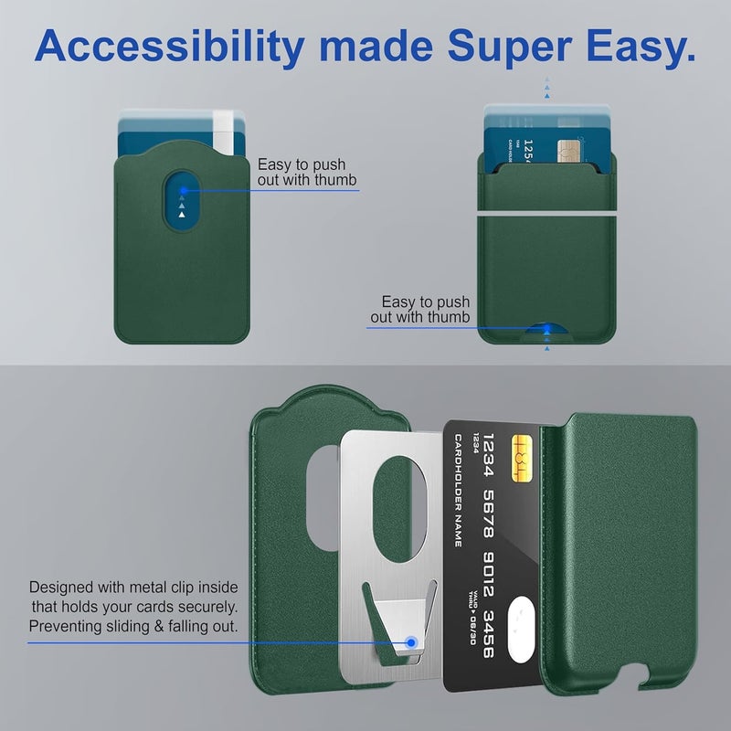 ZAPCASE محفظة ماغسيف، حامل بطاقات، محفظة مغناطيسية لآيفون | متوافقة مع جميع حالات ماغسيف | جلد نباتي | أخضر - Image 4