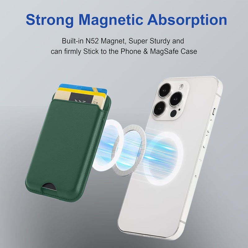 ZAPCASE محفظة ماغسيف، حامل بطاقات، محفظة مغناطيسية لآيفون | متوافقة مع جميع حالات ماغسيف | جلد نباتي | أخضر - Image 5