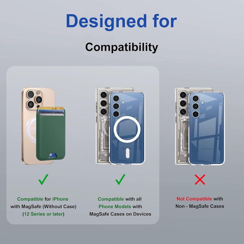 ZAPCASE محفظة ماغسيف، حامل بطاقات، محفظة مغناطيسية لآيفون | متوافقة مع جميع حالات ماغسيف | جلد نباتي | أخضر - Image 2