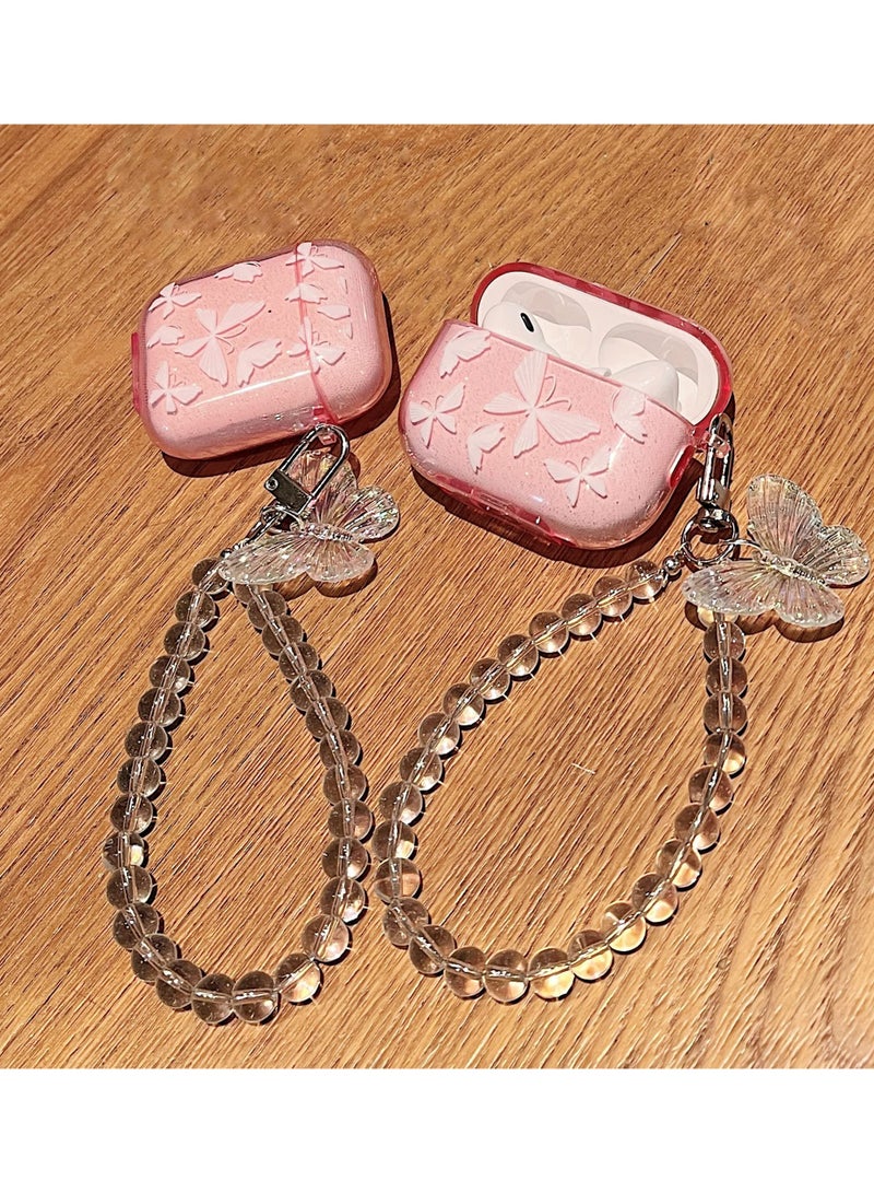 Barakah Glitter Silicone Case for Airpod Pro, Case with Keychain Glitter Butterfly Pattern Design Smooth Protective Case Soft Case Soft Touch Case Shockproof Silicone Case with Butterfly Accents for Girls - Image 3