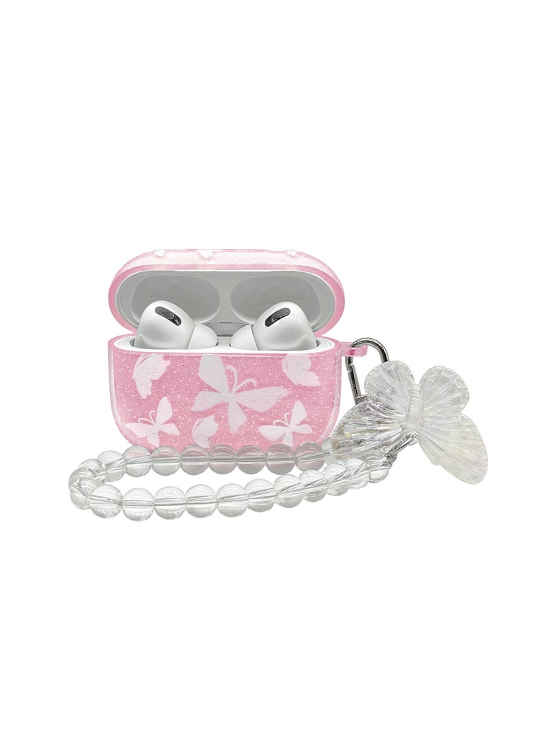 Barakah Glitter Silicone Case for Airpod Pro, Case with Keychain Glitter Butterfly Pattern Design Smooth Protective Case Soft Case Soft Touch Case Shockproof Silicone Case with Butterfly Accents for Girls - Image 2