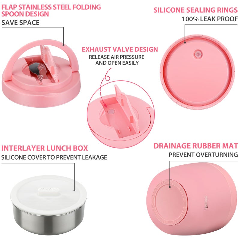wiwens Thermo Food Jar for Hot Food Adults 32OZ Soup Thermo Lunch Containers Wide Mouth Vacuum Insulated Stainless Steel Leakproof Bento Box with Spoon (Pink2) - Image 4